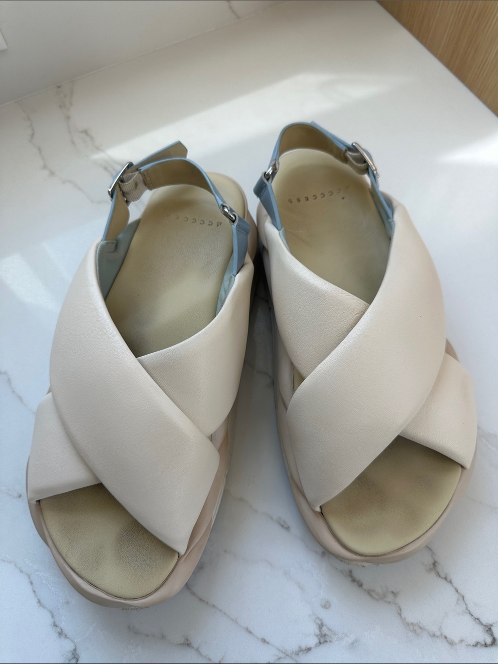 4CCCCEES Women's Cream Cross-Strap Slingback Sandals